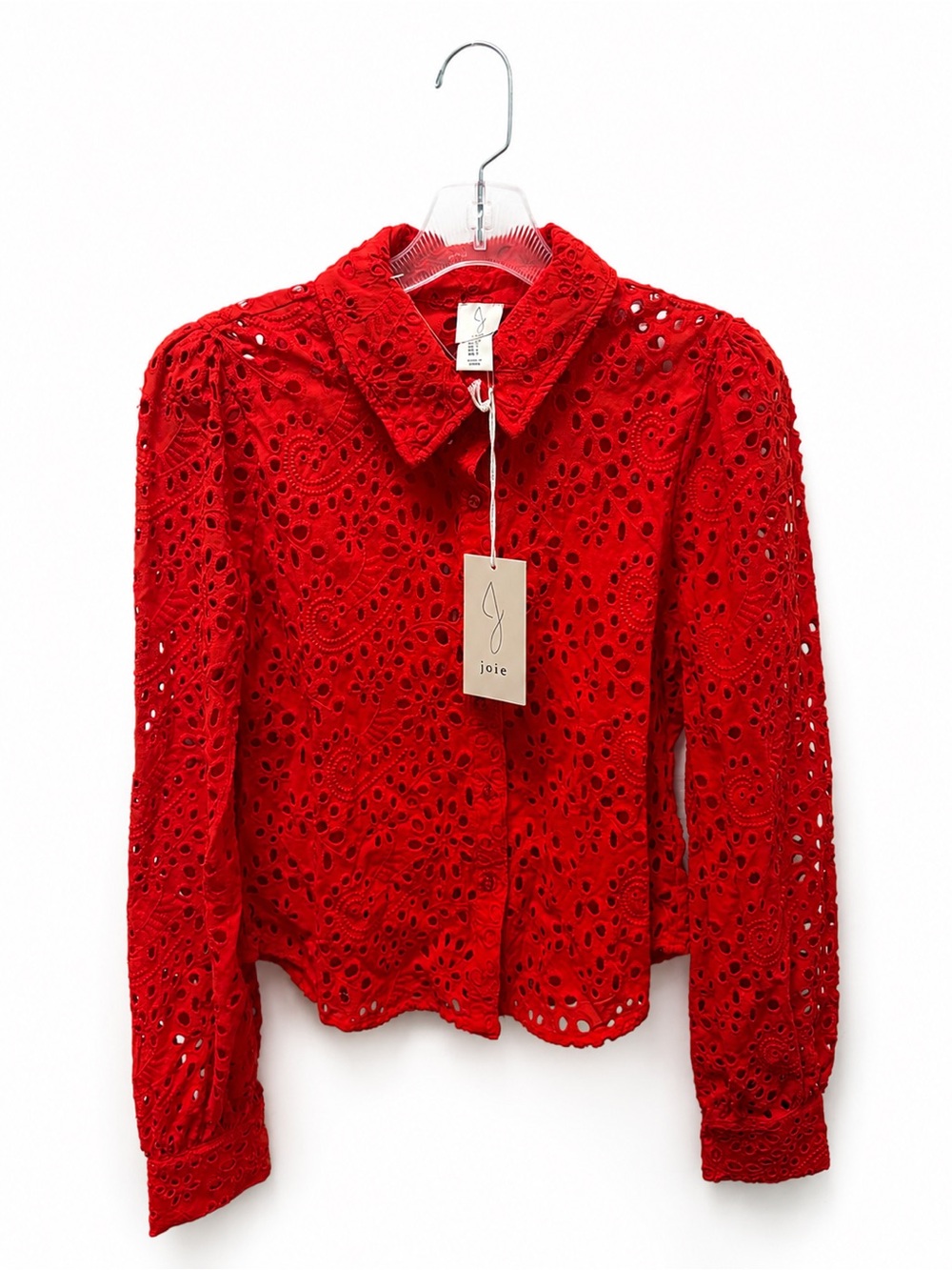 NWT Joie Bright Red Eyelet Lace Button-Up Blouse